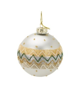 Glass bauble 8cm matte pearl glitter pattern (523381)