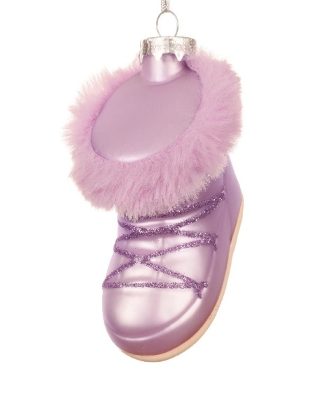 Glass ornament: Purple shoe with fur (121823)
