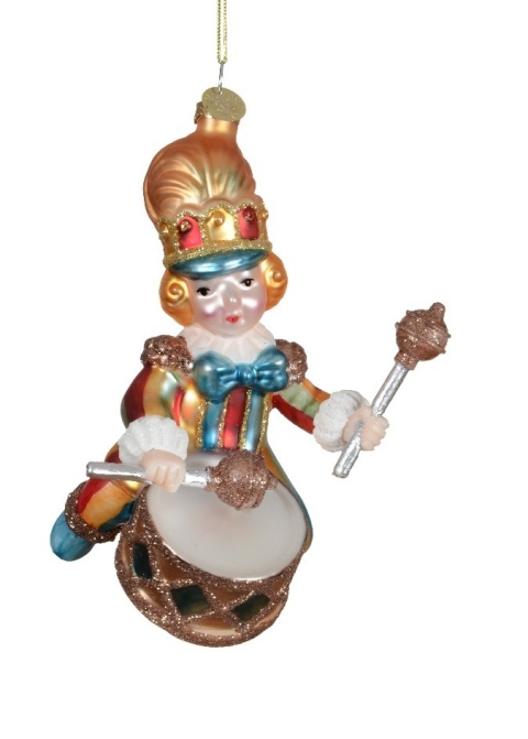 Glass bauble: Circus drummer blue bow (129644)