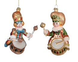 Glass bauble: Circus drummer blue bow (129644)