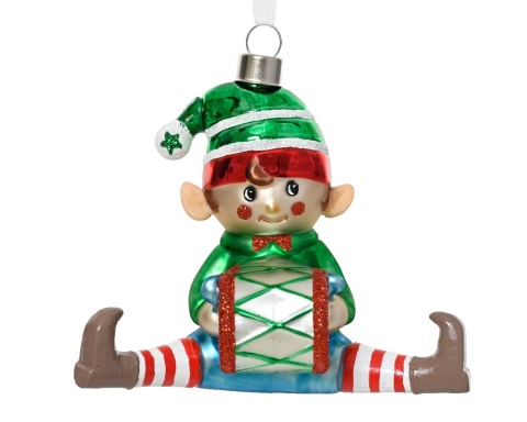 Glass bauble: Elf sitting with a drum (129649)