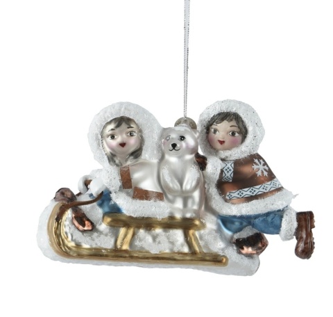 Glass bauble: Eskimo with a bear on a sleigh (129628)