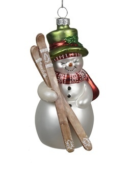 Glass bauble snowman with skis (121472)