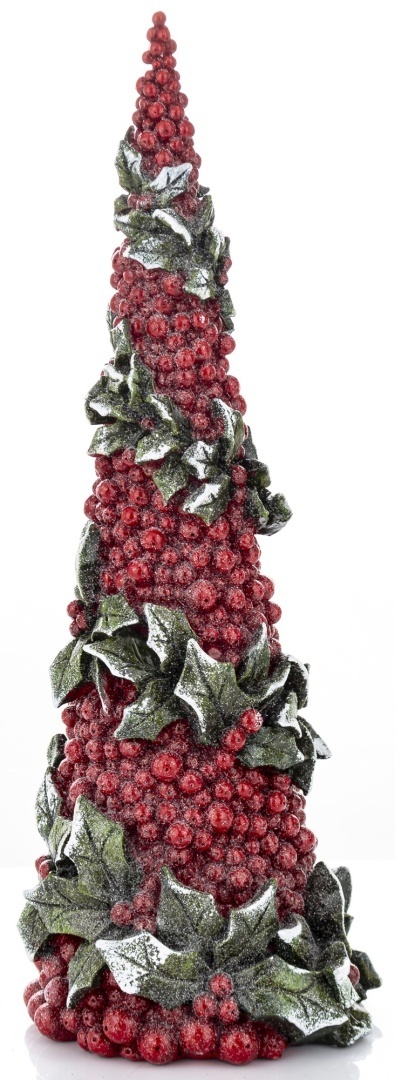 Christmas tree medium cone hawthorn berries and holly, polyresin (169971)