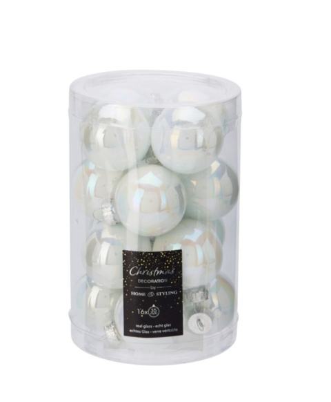 Glass baubles 3.5cm white opalescent "mermaid" pack of 16 (502659)