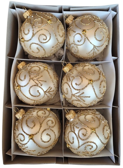 Baubles 80 decorated with ornament, pack of 6: GOLDEN WHISPER