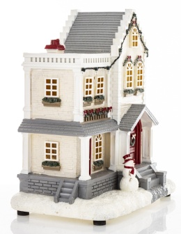 LED ecru tenement house with a snowman 8 melodies (172586)