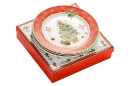 Set of 4 Porcelain Plates with Christmas Tree in Decorative Gift Box (555-7001)