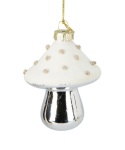 Flocked glass mushroom 9cm on a white and silver (513340)