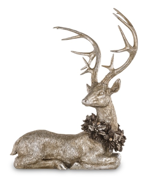 Ceramic deer with a wreath, lying, gold, rubbed 55cm (139533)