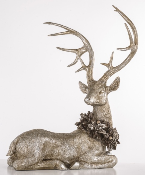 Ceramic deer with a wreath, lying, gold, rubbed 55cm (139533)