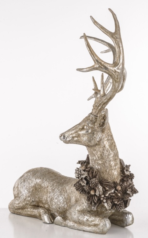 Ceramic deer with a wreath, lying, gold, rubbed 55cm (139533)