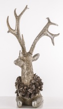 Ceramic deer with a wreath, lying, gold, rubbed 55cm (139533)