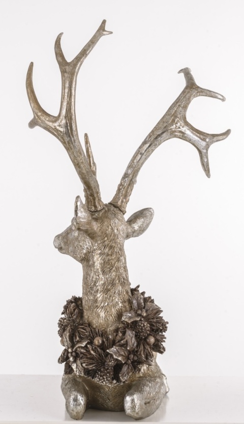 Ceramic deer with a wreath, lying, gold, rubbed 55cm (139533)