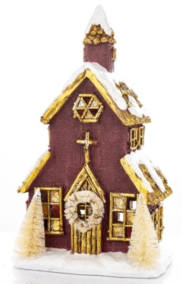 Brown LED church with Christmas trees (170429)