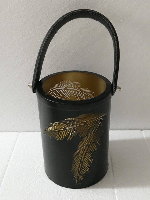 Lampion metalowy czarno złoty liście z uchwytem mały (IS0456) -20%