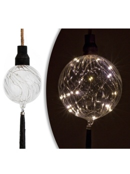 Kula szklana LED 10cm przeżroczysta z czarnym chwostem (ART17833) dł.110cm bat.2*AA