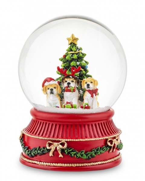 Water ball 12cm dogs with Christmas tree music box (139788)