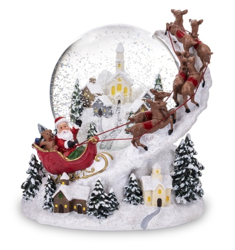 Water ball 12cm music box + reindeer sleigh with Santa Claus (147785)