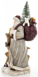 Gray Santa Claus with reindeer and LED Christmas tree, polyresin (172565)