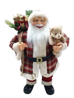Santa Claus with teddy bear standing 80cm in a checked coat (RF0337)