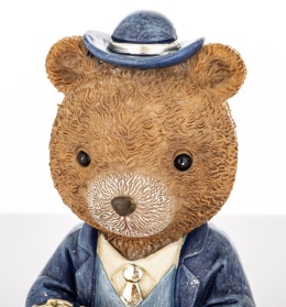 Teddy bear with a watch sitting in a blue suit, polyresin (180943)