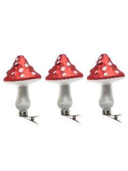 Glass toadstools on a clip, high, set of 3 (129241)