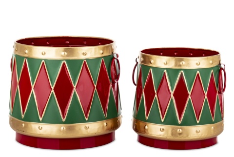 Set of 2 metal covers, red and green rhombuses (181444)