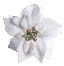 White velvet poinsettia, 17cm diameter, on a clip (WYR03808)