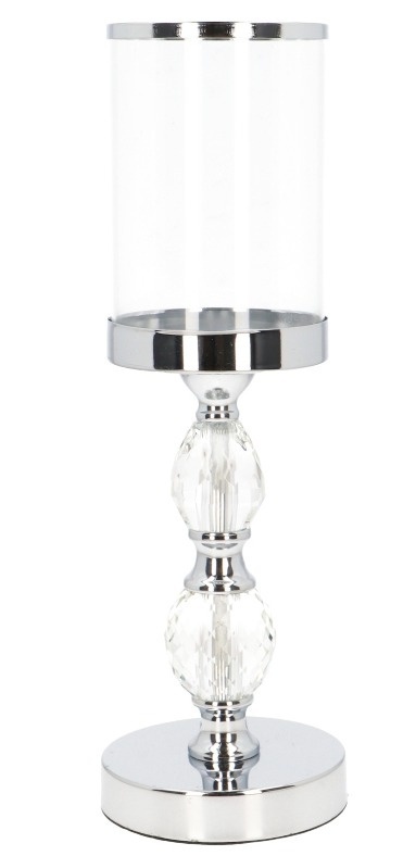 Świecznik metalowy srebrny dwie kule akrylowe i szkło (NC9129-19)-20%