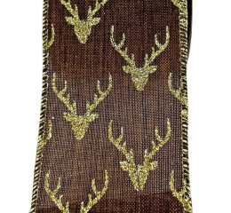 Brown glitter ribbon on a spool with reindeer (RF0542)
